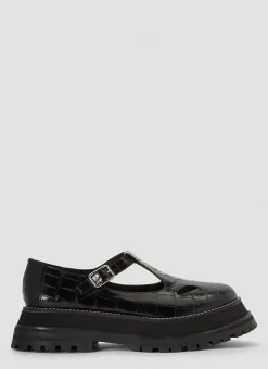 Embossed Leather Mary Jane Shoes