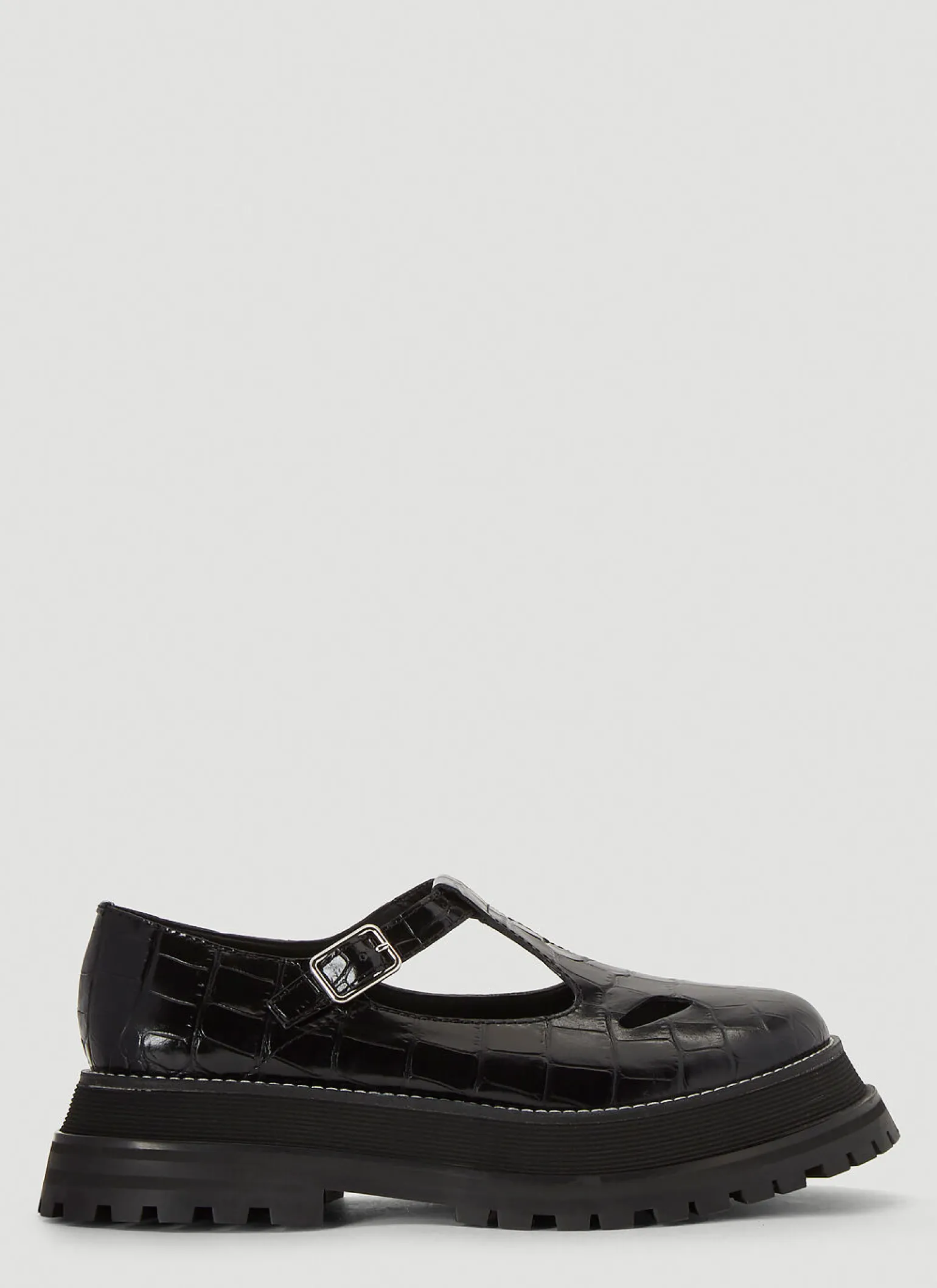 Embossed Leather Mary Jane Shoes