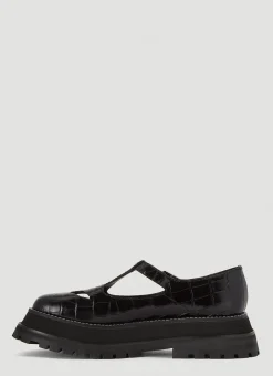 Embossed Leather Mary Jane Shoes