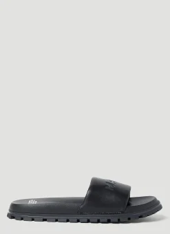 Embossed Logo Leather Slides