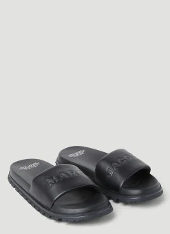 Embossed Logo Leather Slides