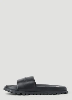 Embossed Logo Leather Slides