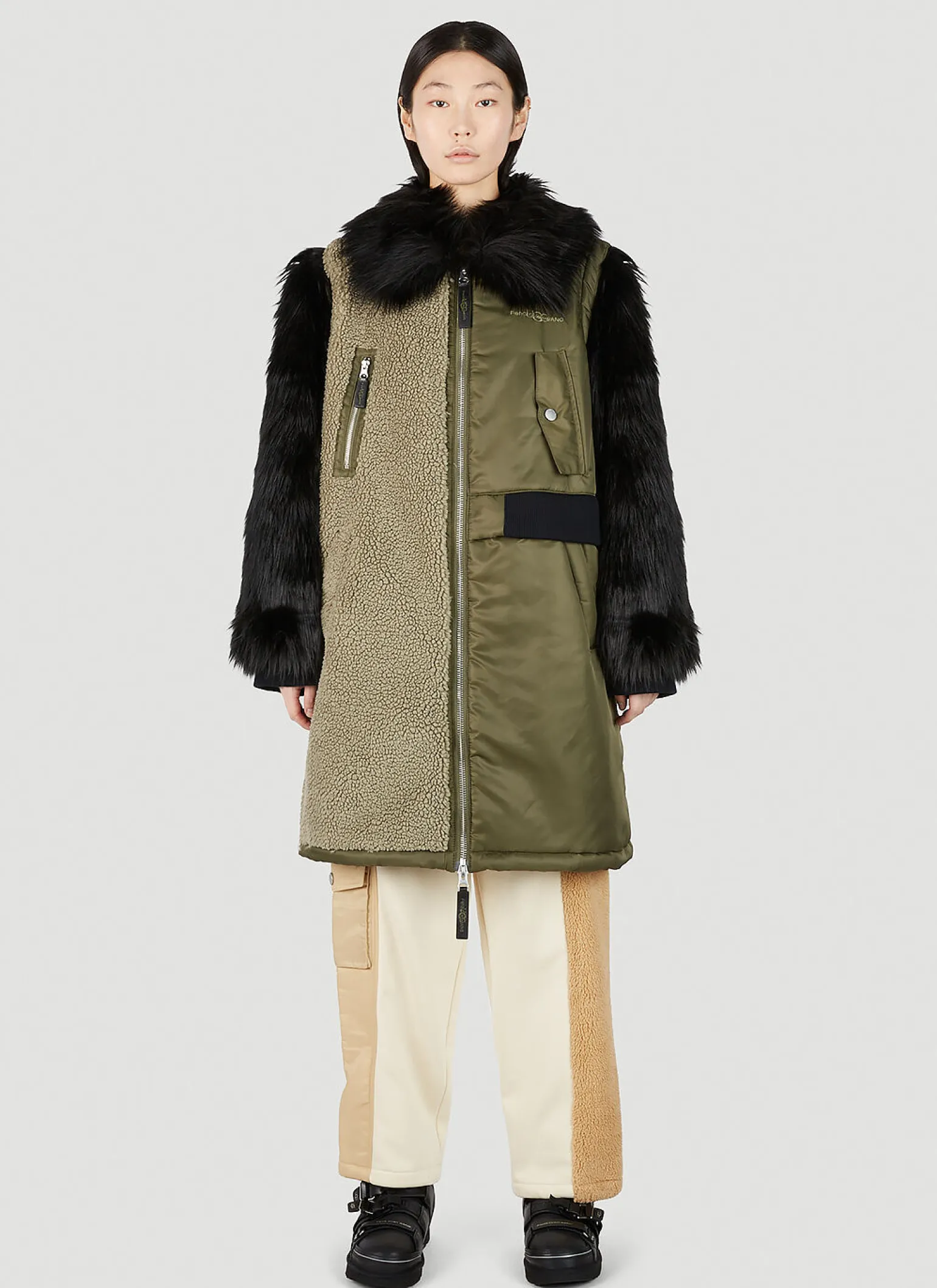 Faux-Fur Sleeve Long Coat