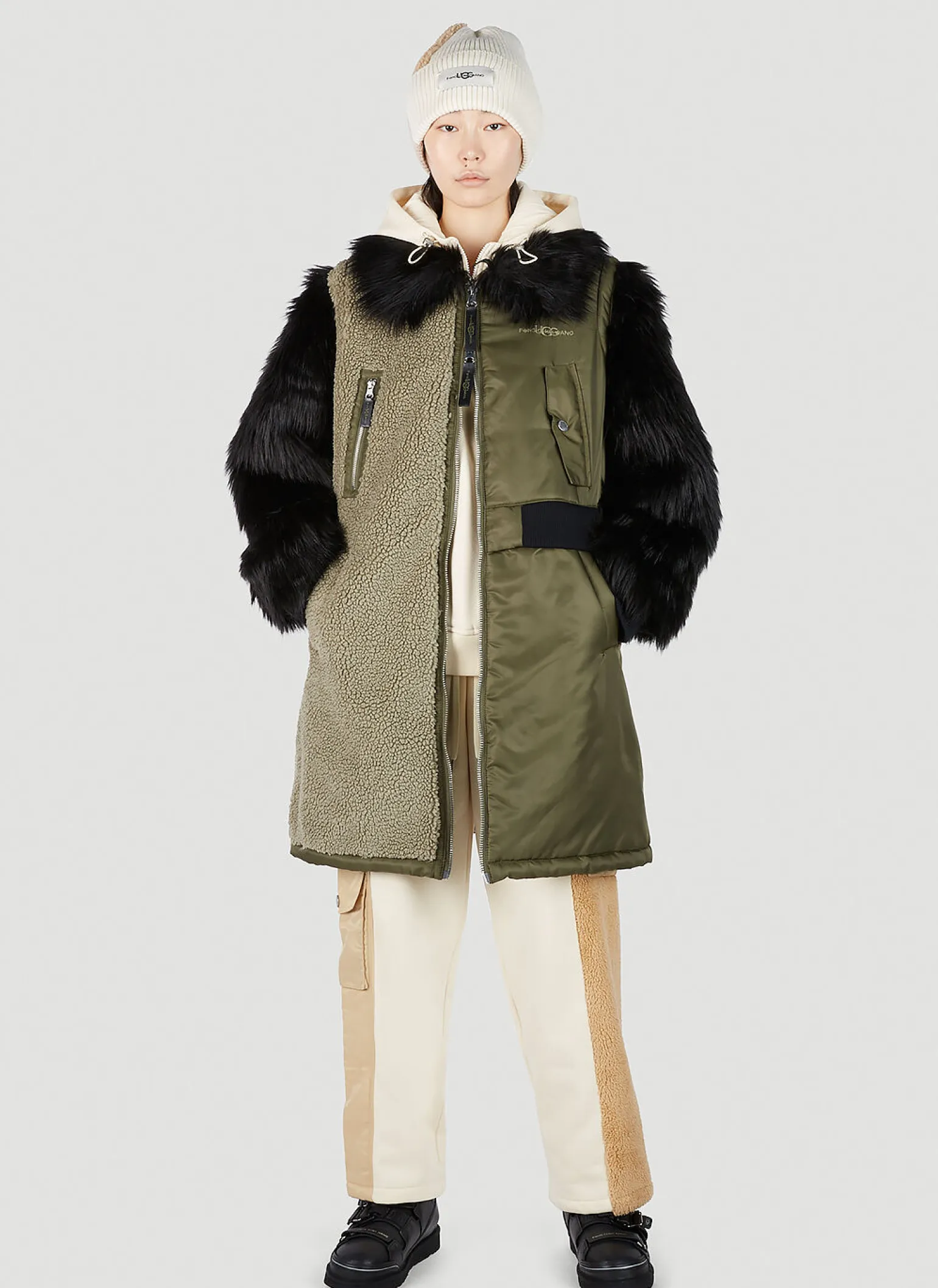 Faux-Fur Sleeve Long Coat