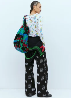Flocked Bear Motif Denim Jeans