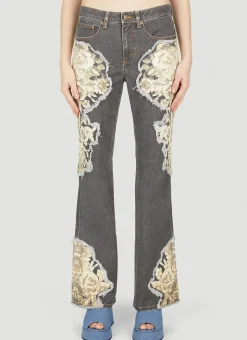 Floral Printed Flared Jeans