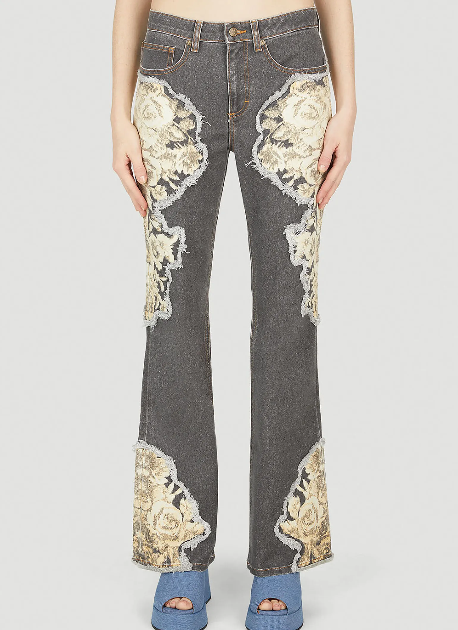 Floral Printed Flared Jeans