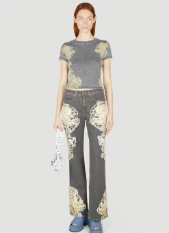 Floral Printed Flared Jeans