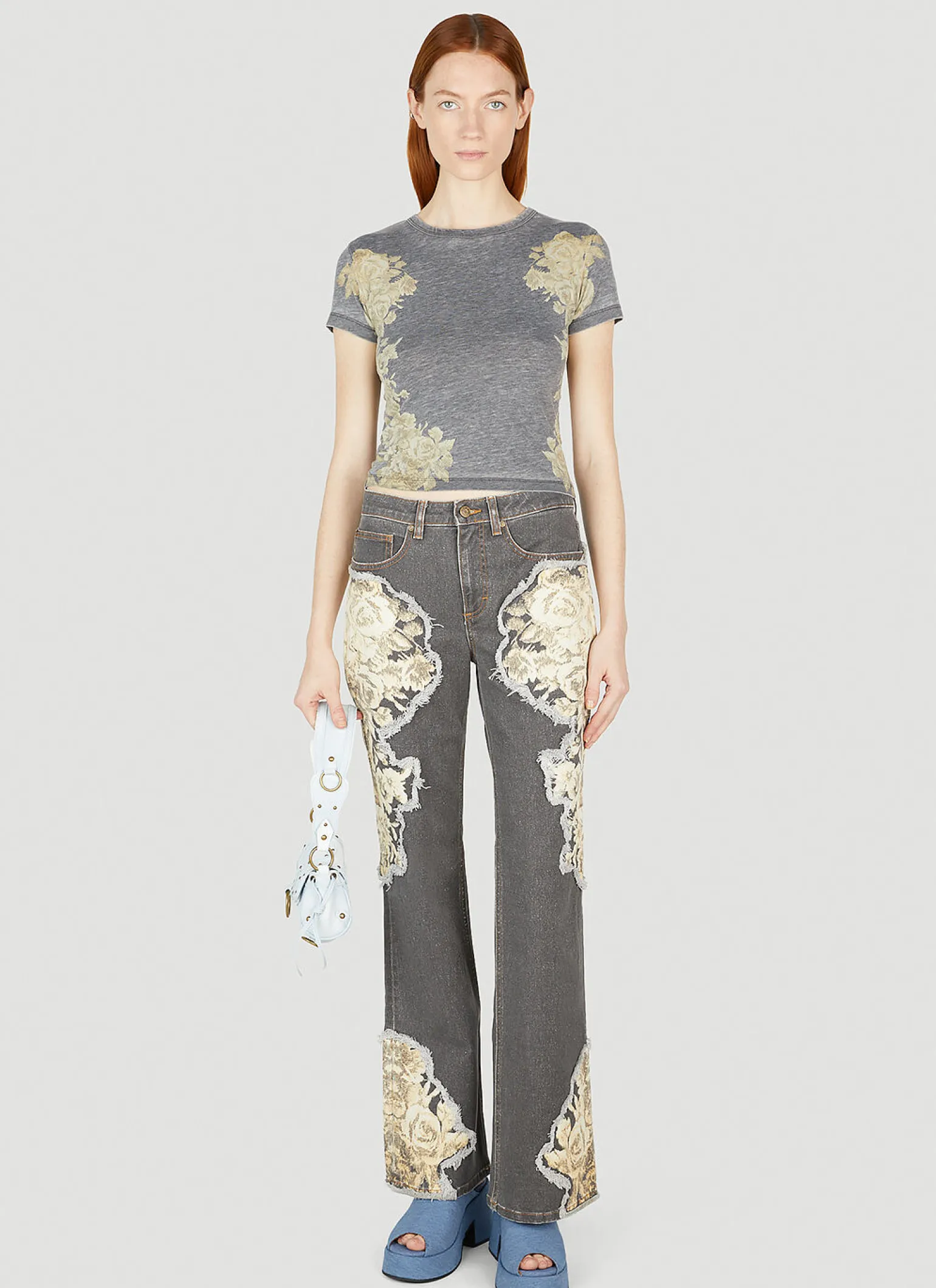 Floral Printed Flared Jeans