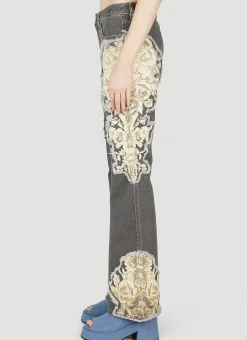 Floral Printed Flared Jeans
