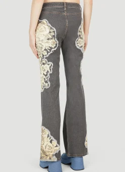 Floral Printed Flared Jeans