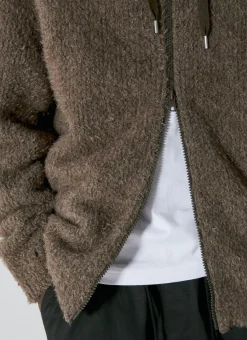 Fluffy Knit Hooded Zip-Up Sweatshirt