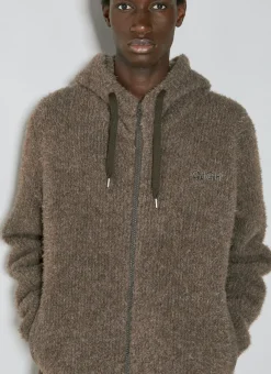 Fluffy Knit Hooded Zip-Up Sweatshirt