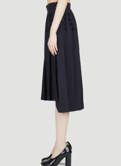 Four Bar Pleated Wool Midi Skirt