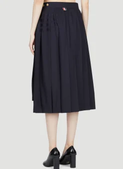 Four Bar Pleated Wool Midi Skirt