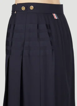 Four Bar Pleated Wool Midi Skirt