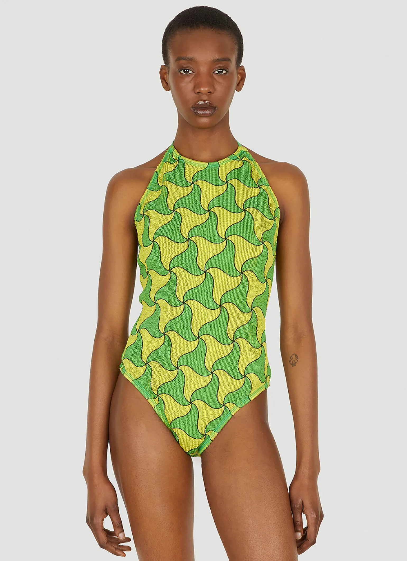 Ghost Print Crinkled Swimsuit
