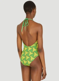 Ghost Print Crinkled Swimsuit