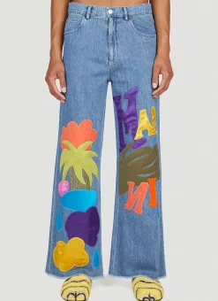 Graphic Applique Wide Leg Jeans