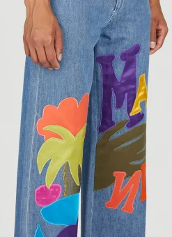 Graphic Applique Wide Leg Jeans