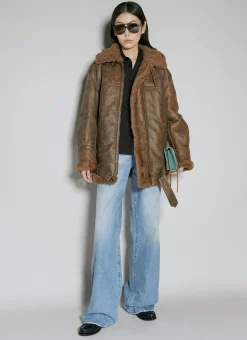 Hooded Leather Aviator Jacket