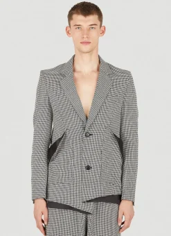 Houndstooth Raw Hem Blazer