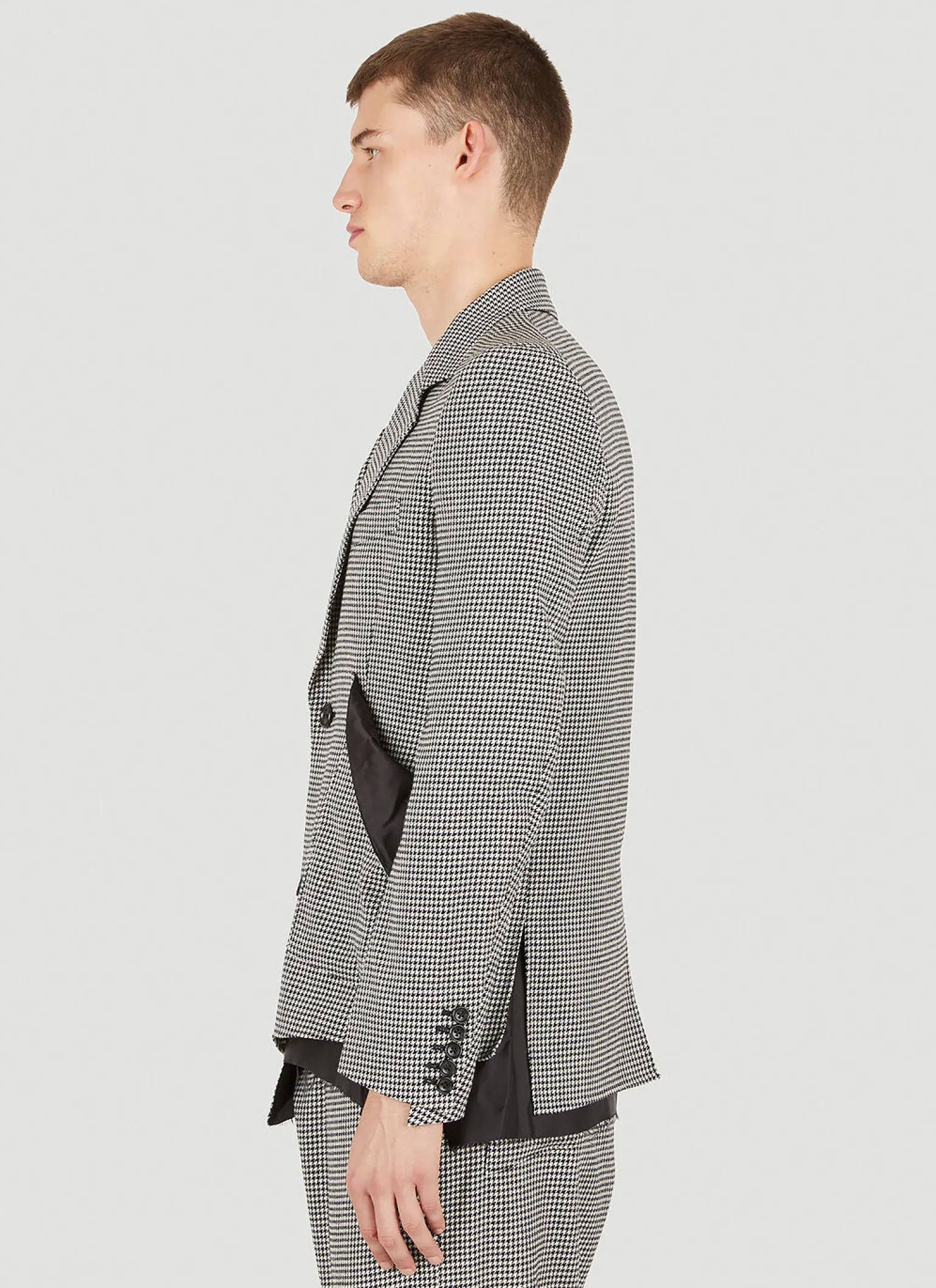 Houndstooth Raw Hem Blazer