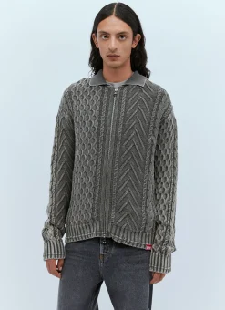 K-Epano Washed Cable Knit Cardigan