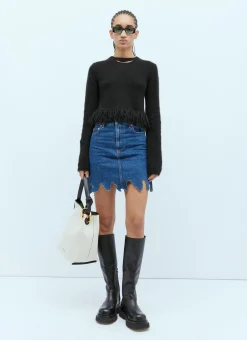 Lasercut Denim Midi Skirt