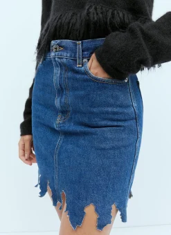 Lasercut Denim Midi Skirt