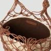Leather Mesh And Straw Bucket Bag