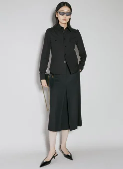 Leather Trim Midi Skirt