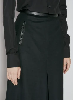 Leather Trim Midi Skirt