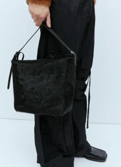 Leather-Trimmed Hair Crossbody Bag