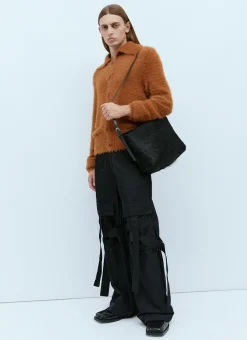 Leather-Trimmed Hair Crossbody Bag