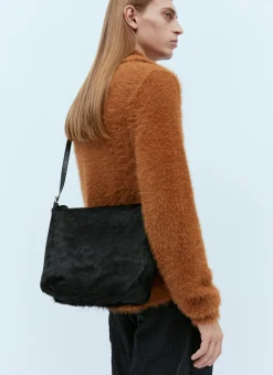 Leather-Trimmed Hair Crossbody Bag