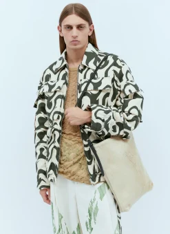 Leather-Trimmed Hair Tote Bag