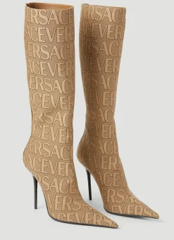 Logo Jacquard High Heeled Boots
