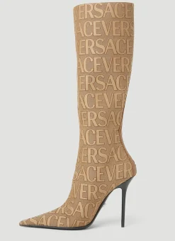 Logo Jacquard High Heeled Boots