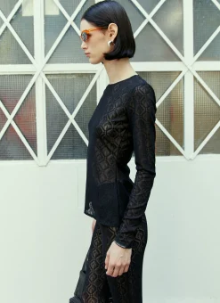 Logo Mesh Jacquard Top