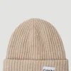 Logo Patch Ribbed Beanie Hat