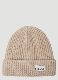 Logo Patch Ribbed Beanie Hat