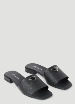 Logo Plaque Block Heel Sandals