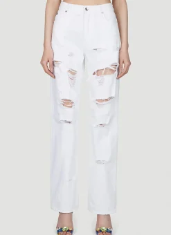 Logo Plaque Distressed Jeans