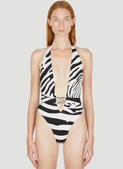 Logo Plaque Plunge Swimsuit