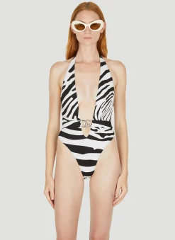 Logo Plaque Plunge Swimsuit