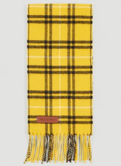 Logo Plaque Wool Check Scarf