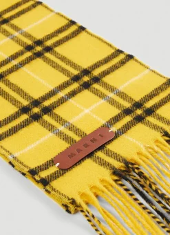 Logo Plaque Wool Check Scarf