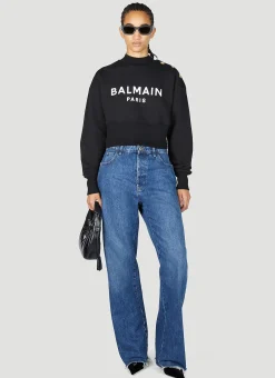 Logo Print Cropped Sweatshirt