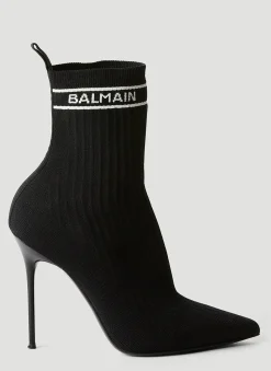 Logo Print Knit High Heel Boots